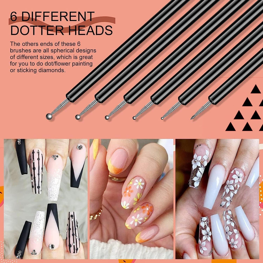 NAILWIND Nail Art Brush Set - 6pcs Double-End Nail Art Brushes Kit Professional Manicure Tools Kit with Painting Dotting Line Pen for Gel Polish Nail Designs Nail Carving French Nails - Image 7