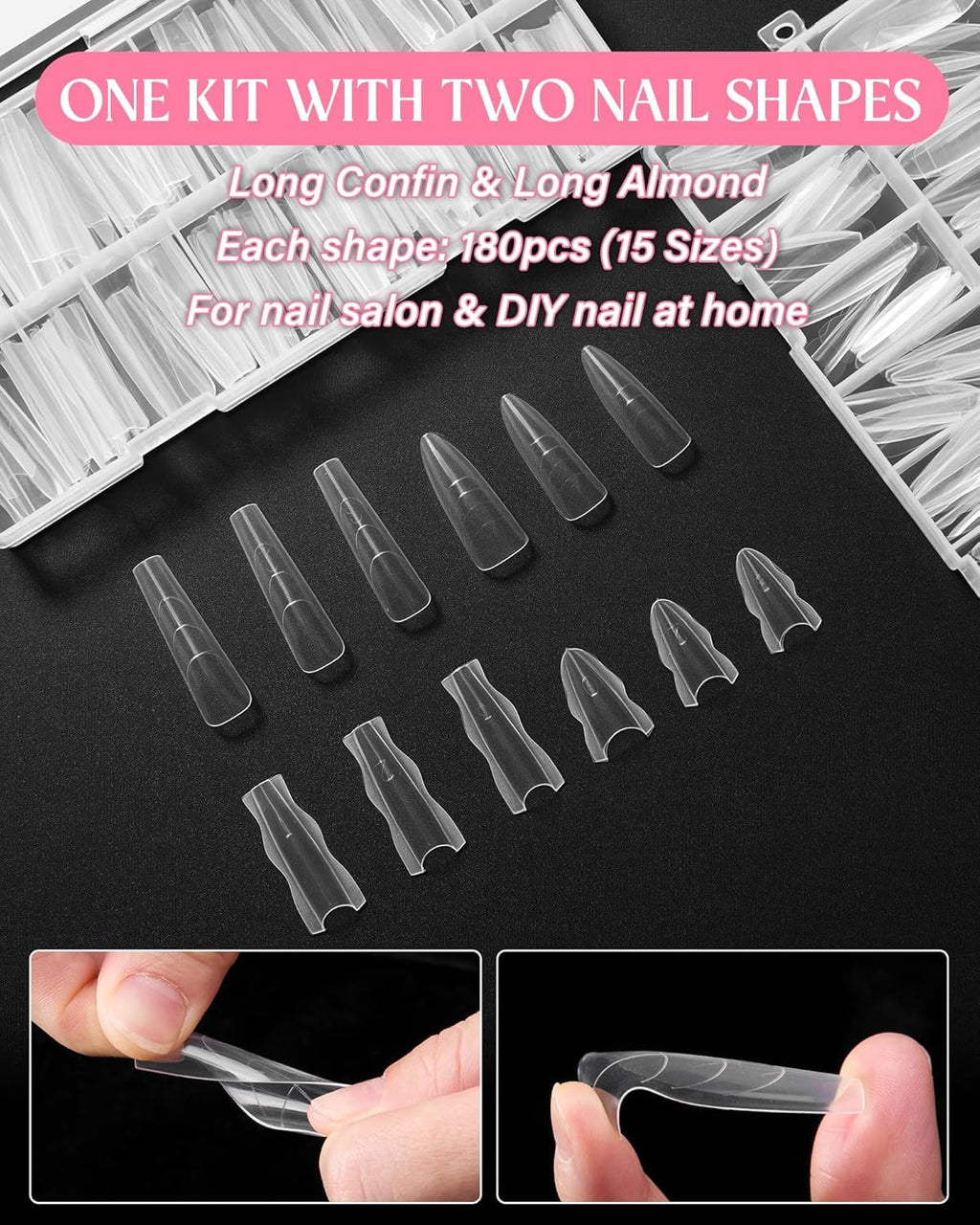 NAILWIND 180 PCS Sandwich Nail Dual Forms, Nail Extension Kit for Beginner & Professional, 15 Sizes /12pc Dual Form for Polygel and Builder Gel, Salon and Home DIY Nail Art Tools (2- F47S - F47X) - Image 8