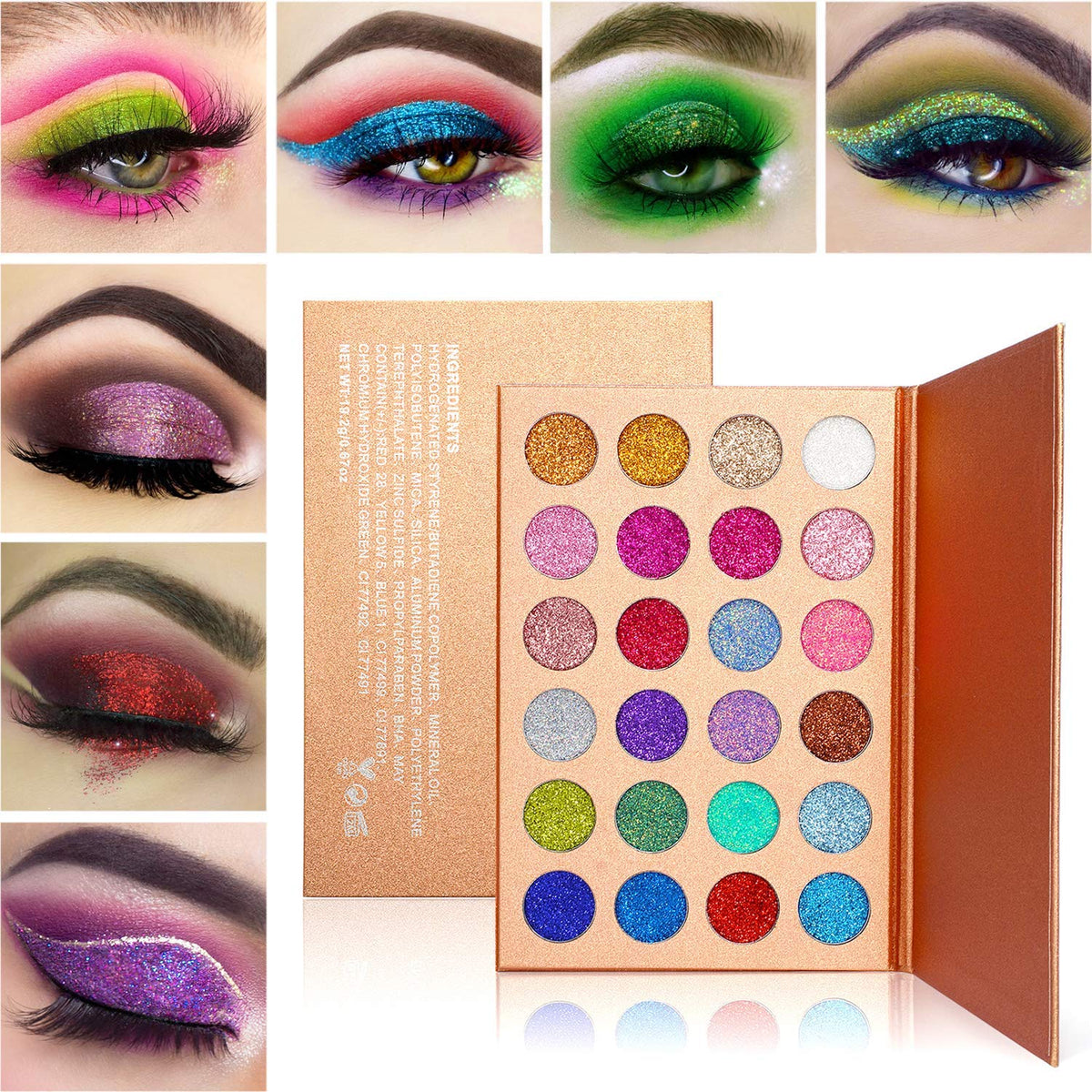 COSLUXE #DELANCI Pressed Chunky Glitter Eyeshadow Palette - 24 Pressed glitter Makeup Metallic Glitter Highly Pigmented Ultra Shimmer Makeup Pallet Eye Shadows Flash Color Cosmetic Set - Image 3