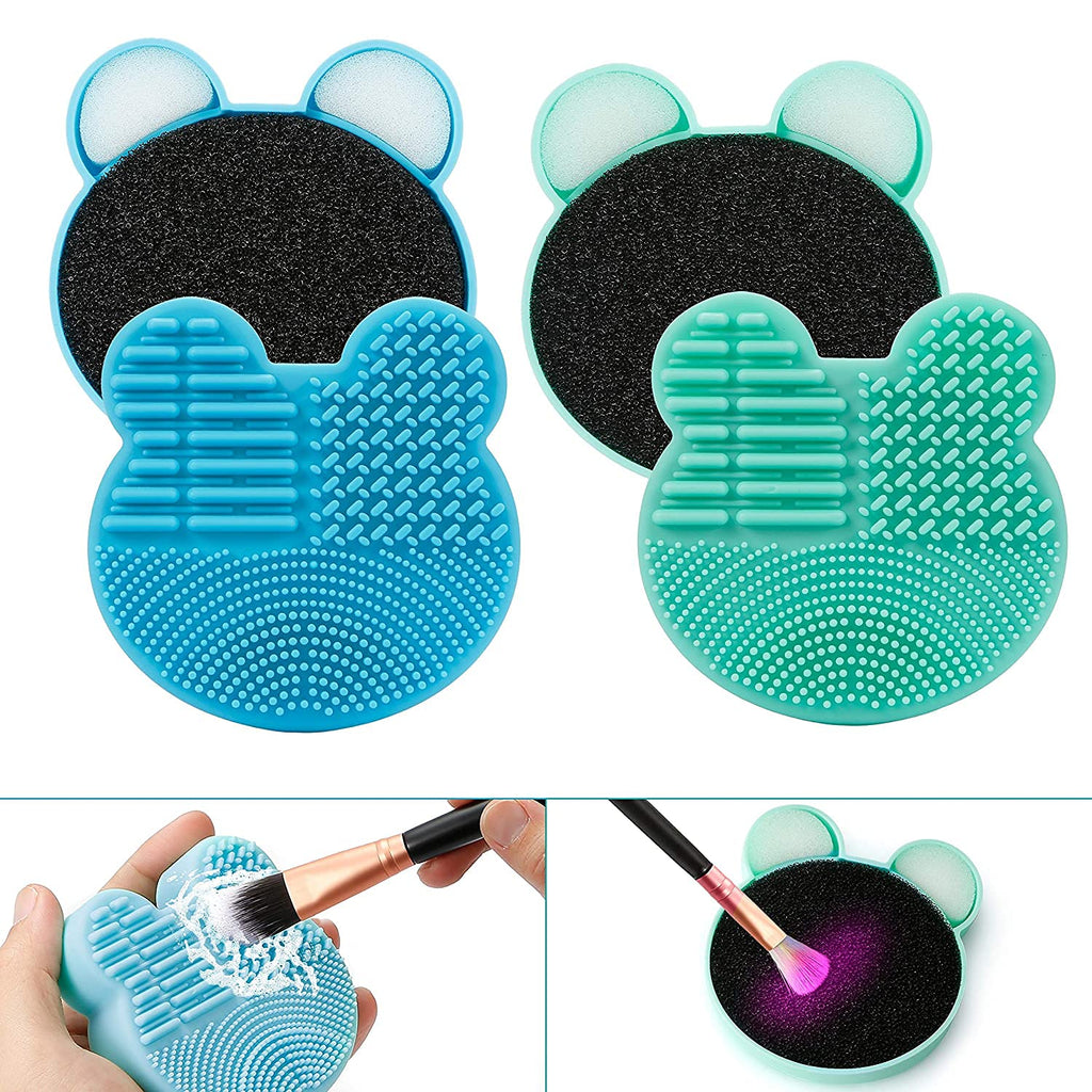 COSLUXE Makeup Brush Cleaning Mat with Color Removal Sponge, 2 in 1 Design Silicone Cleaner Pad for Dry Brush Color Switch and Wet Cleaning - Image 3