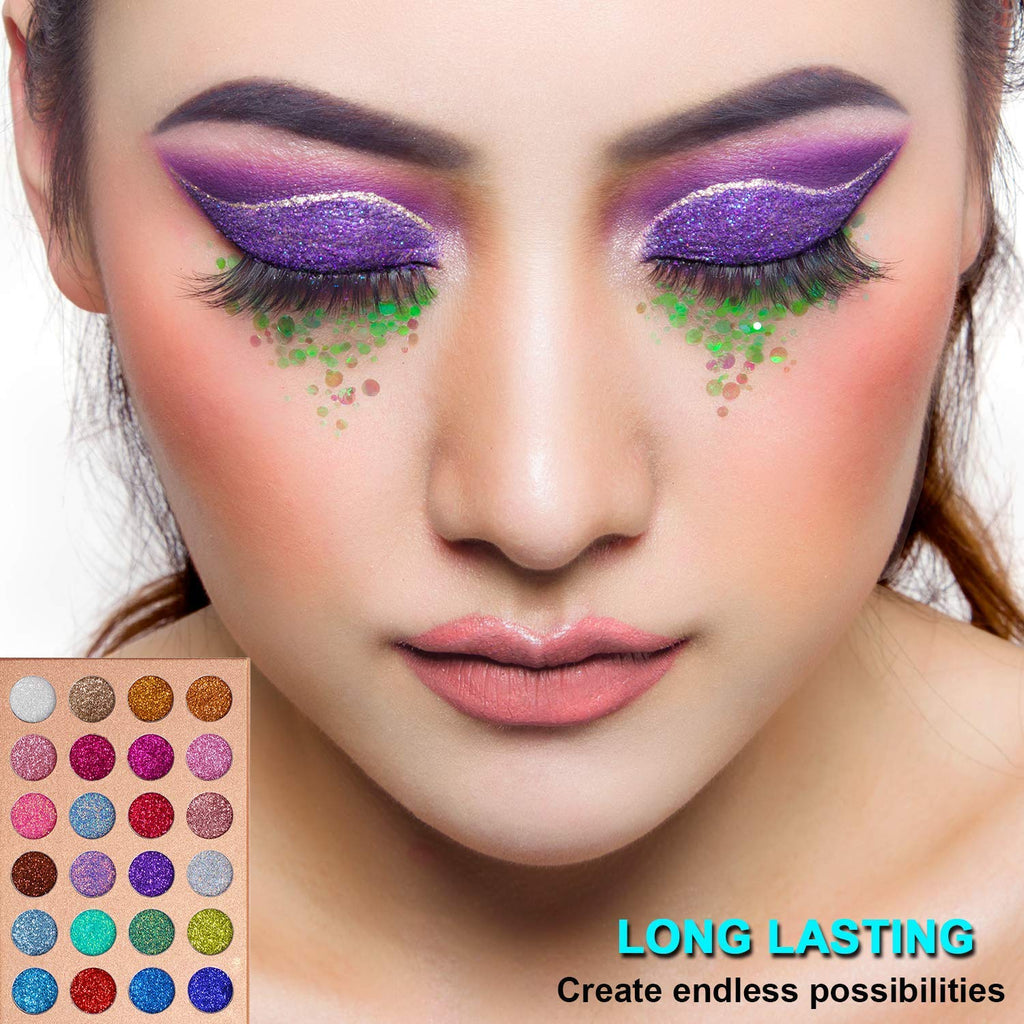 COSLUXE #DELANCI Pressed Chunky Glitter Eyeshadow Palette - 24 Pressed glitter Makeup Metallic Glitter Highly Pigmented Ultra Shimmer Makeup Pallet Eye Shadows Flash Color Cosmetic Set - Image 8
