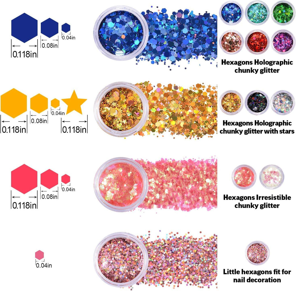 NAILWIND 24 Colors Nail Art Pigment Glitter for Nails, Sequins & Fine Glitter Powder Mix, Holographic Flakes, Cosmetic for Eyeshadow Makeup Rave Festival Parties Face Painting Nail Art - Image 6