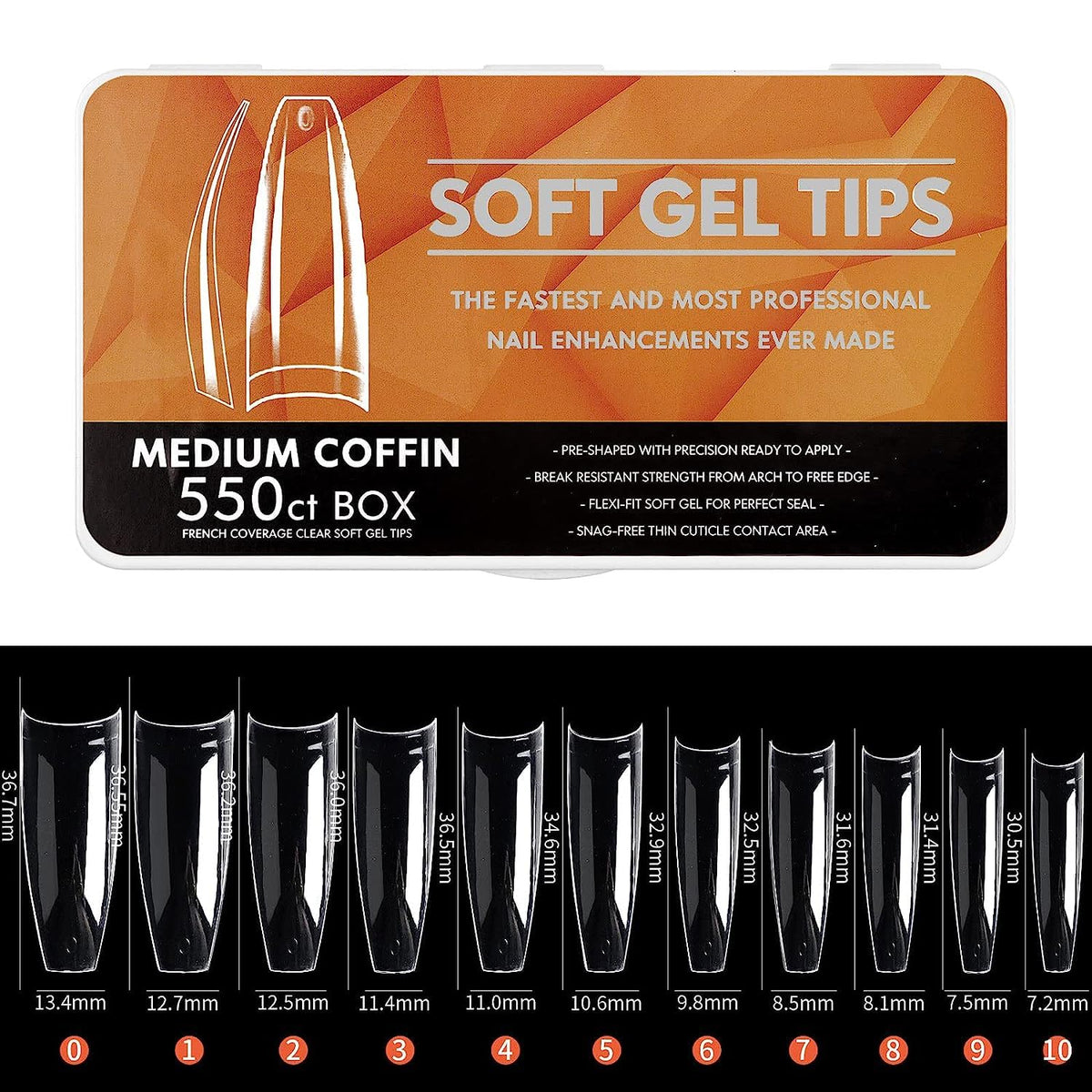 NAILWIND Soft Gel Nail Tips, Medium Coffin Press On Nails, 11 Sizes Full Cover Acrylic False Nail Tips, for Beginner and Professional Home Salon Diy for Nail Salons DIY Med coffin 