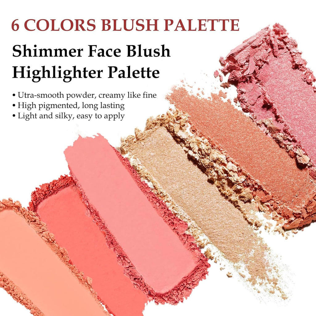 HUDAMOJI Blush Highlighter Palette | 6 Color Matte Shimmer Blusher Face Makeup | Bellini Blusher Palette | 36g - Image 3