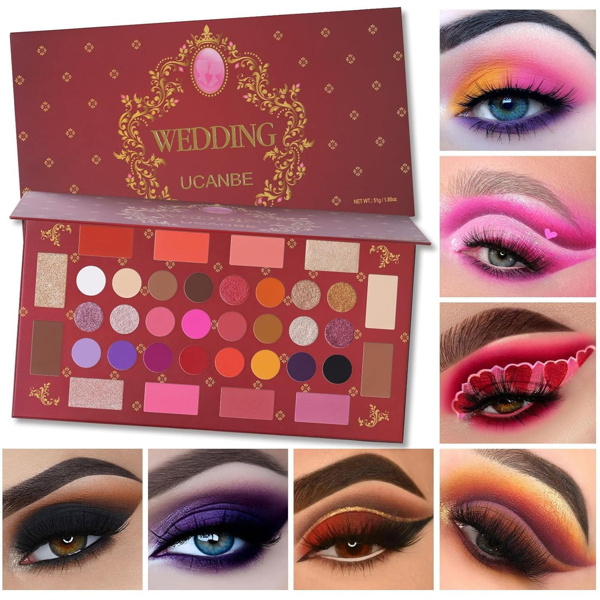 UCANBE Wedding Eyeshadow Palette, Eyeshadow Makeup Palette with 24 Eye Shadow, 6 Blush, 4 Highlighter, 2 Contour-Matte Shimmer High Pigmented Long Lasting Waterproof Palette - Image 6