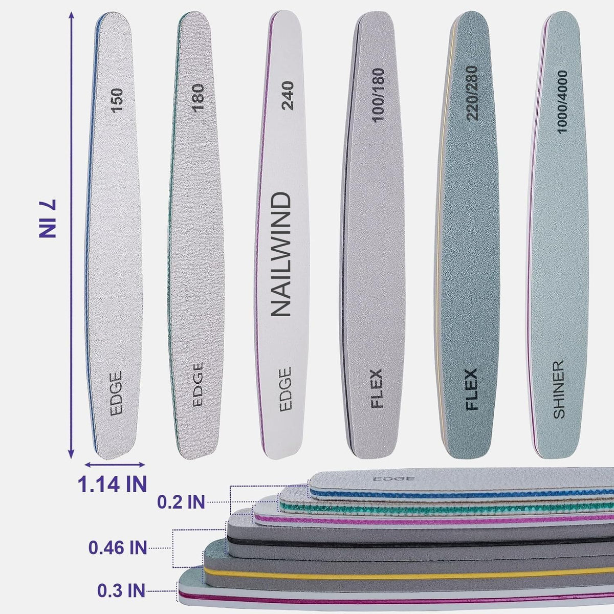 NAILWIND 6pcs Nail Files Set for Manicure | Professional Nail File Kit for Acrylic and Natural Nails | Emery Boards for Nails, Nails Buffer and Shine Kit Nail Filer | Emery Boards for Acrylic & Natural Nail 100/ 150/ 180/ 220/ 240/ 280/ 1000/4000 Grid - Image 3
