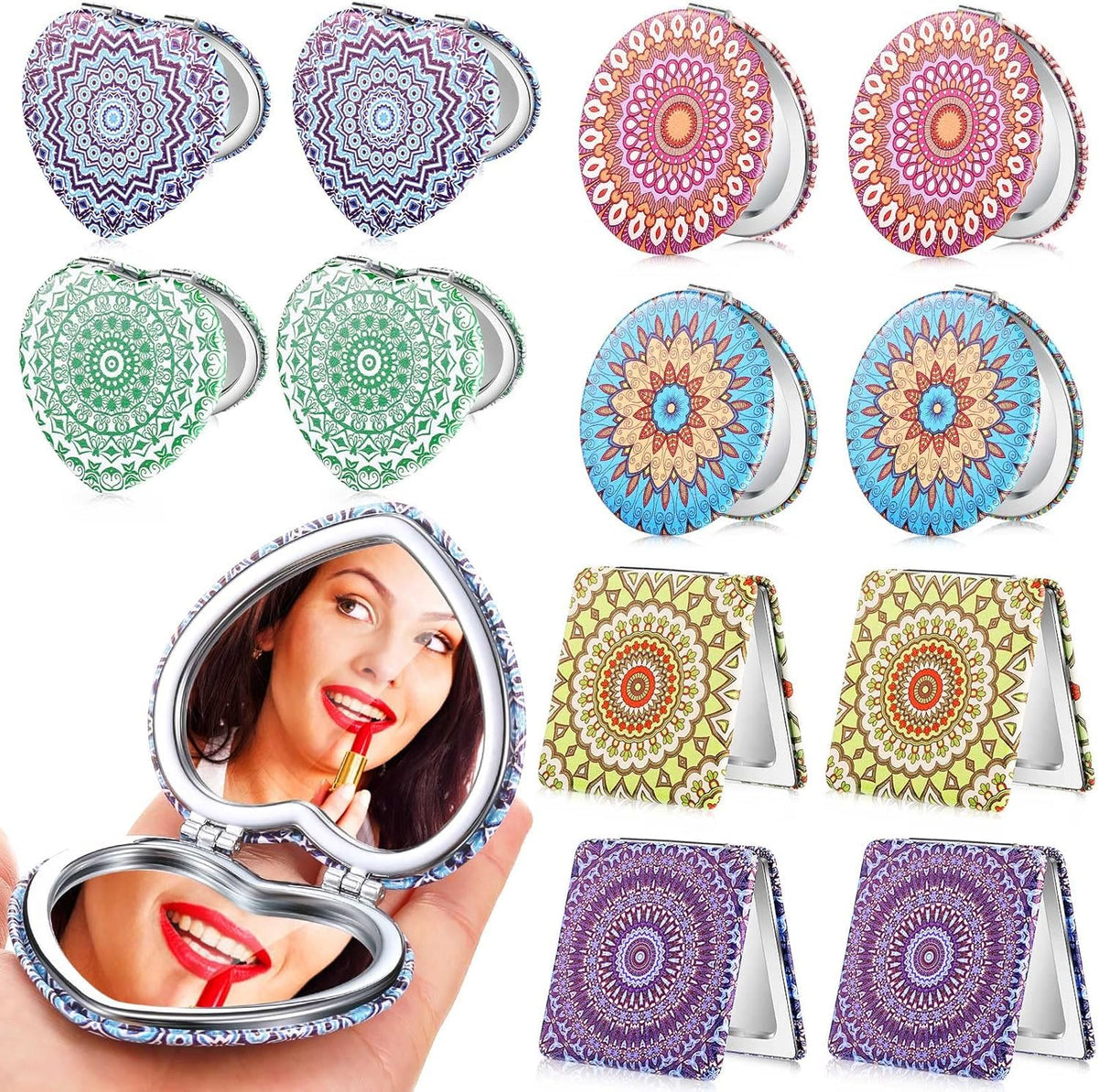 COSLUXE Compact Vanity Mirror Gifts for Girls Women | Stylish Travel Folding Makeup Mirrors for Wallet Purse Pocket Handbag, Cosmetic Mirror (1, Square - Multicolors, Small)
