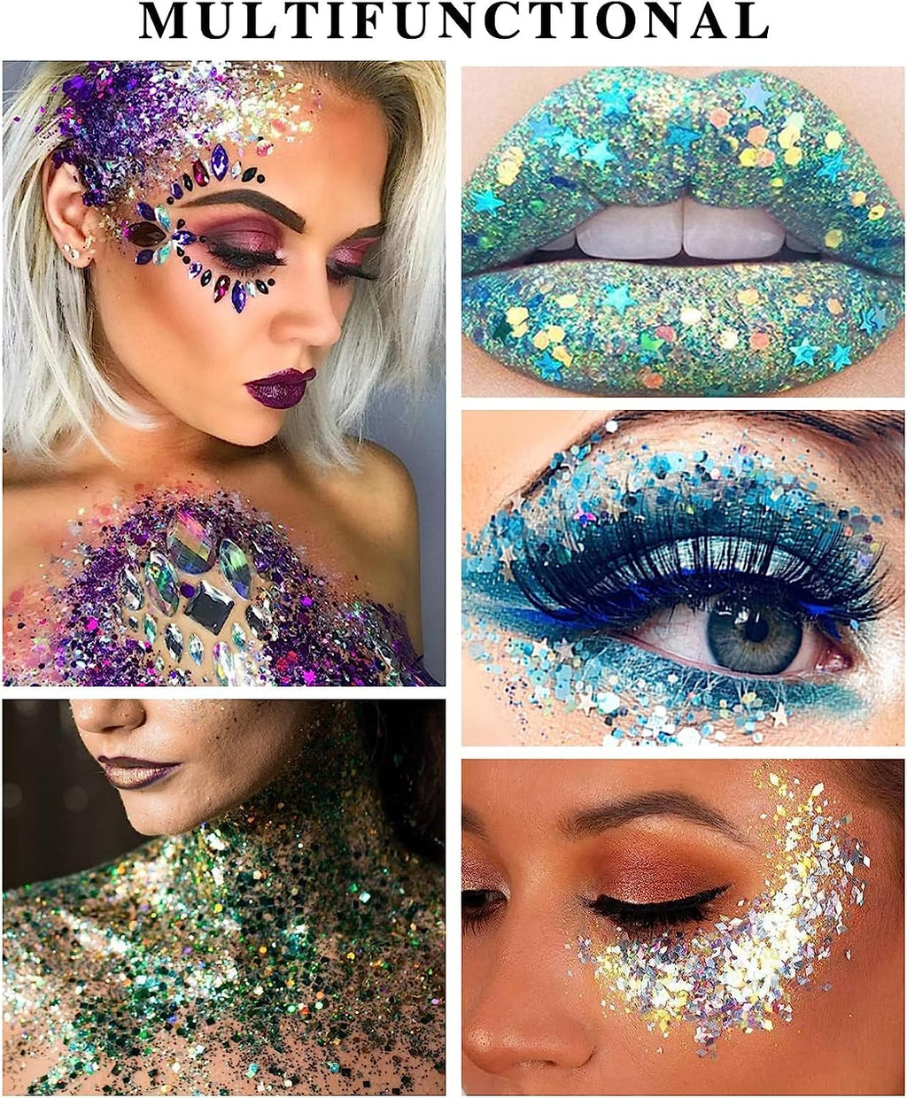 HUDAMOJI 6 Color Body Glitter Gel Mermaid Face Chunky Glitter Sequins for Eye Lip Hair Nail Sparkling Holographic Shimmer Laser Glitters Makeup for Singer Concerts Music Festival Party - Image 5