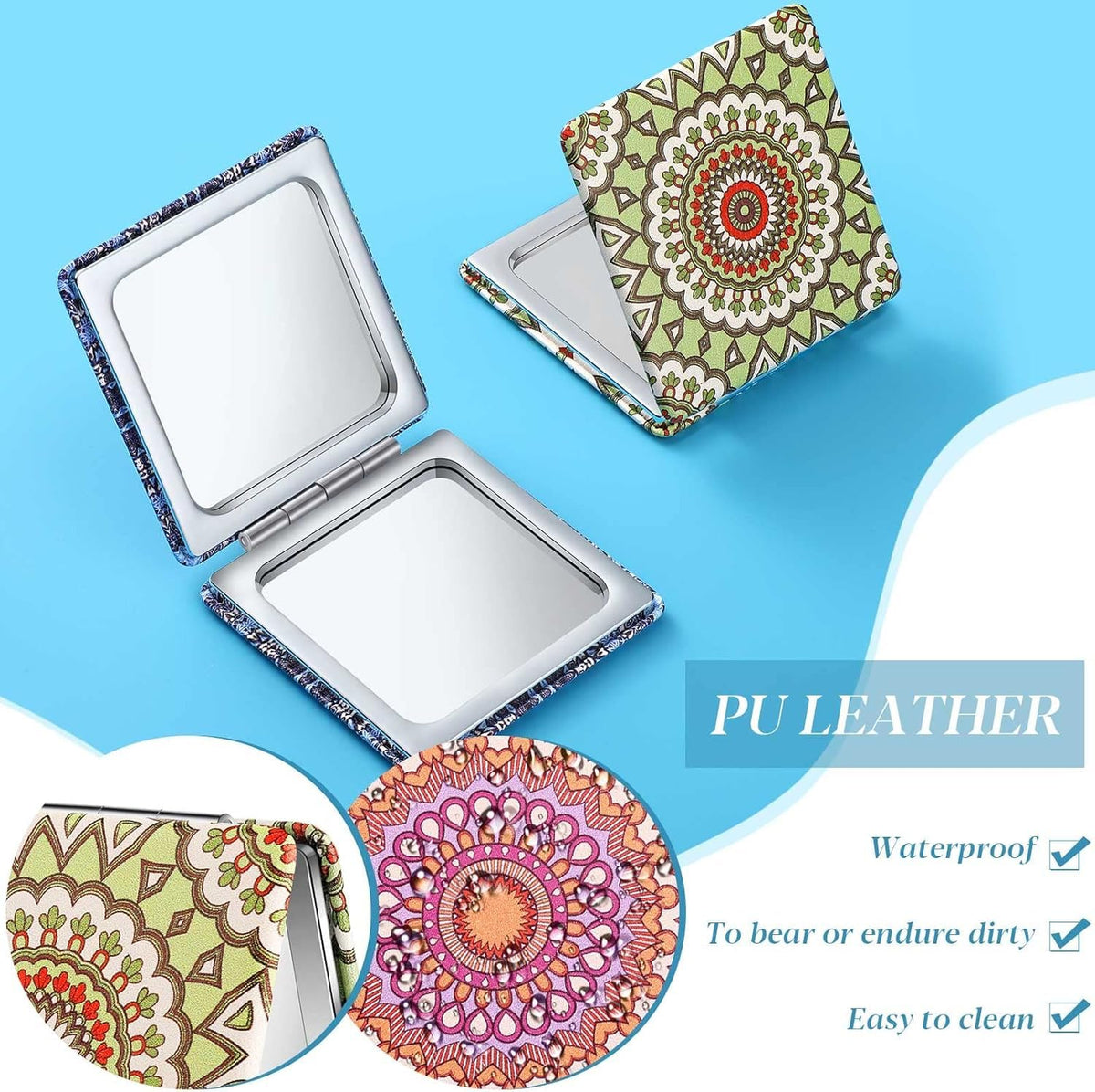 COSLUXE Compact Vanity Mirror Gifts for Girls Women | Stylish Travel Folding Makeup Mirrors for Wallet Purse Pocket Handbag, Cosmetic Mirror (1, Square - Multicolors, Small) - Image 4