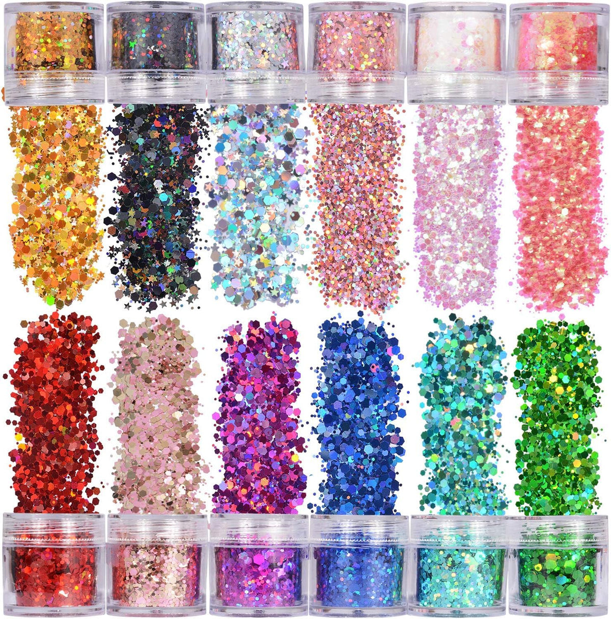NAILWIND 24 Colors Nail Art Pigment Glitter for Nails, Sequins & Fine Glitter Powder Mix, Holographic Flakes, Cosmetic for Eyeshadow Makeup Rave Festival Parties Face Painting Nail Art - Image 5
