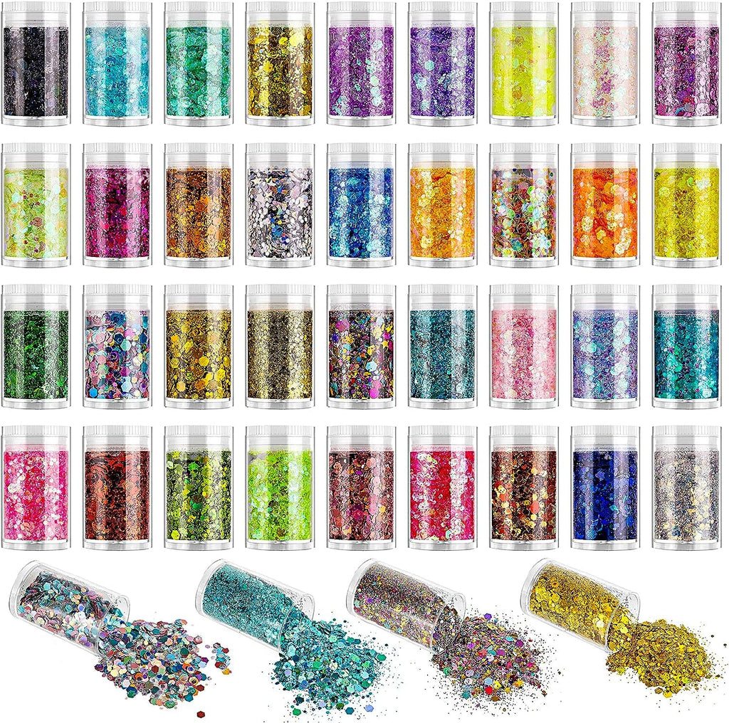 NAILWIND 24 Colors Nail Art Pigment Glitter for Nails, Sequins & Fine Glitter Powder Mix, Holographic Flakes, Cosmetic for Eyeshadow Makeup Rave Festival Parties Face Painting Nail Art