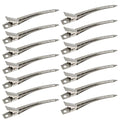 Cosluxe Professional Salon Hair Styling Steel Silver Section Clips Duck Bill Clips, 3.5 Rustproof Metall Clips With Holes For Hair Styling, Hair Coloring For Women, Silver (Pack Of 12)