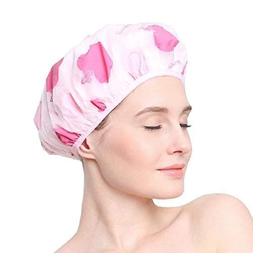 COSLUXE Shower Cap, 1 pcs Waterproof Elastic Reusable Bathing Hair Cap, Beauty Salon Spa Shower Caps Lace Elastic Band Flower Printed Hat Environmental Protection Hair Bath Caps