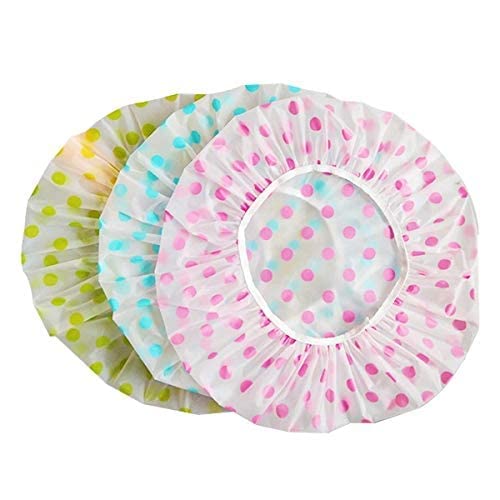 Cosluxe Shower Caps, 3 Pcs Waterproof Bath Caps Plastic Reusable Shower Caps Elastic Band Bath Hair Hat for Women Men Kids
