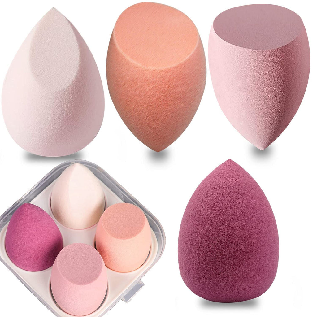 COSLUXE Makeup Sponge Set Beauty Blender with Egg Case, Soft Sponge For Liquid Foundation, Creams, and Powders?Latex Free Wet and Dry Makeup Pink Series, 4 Pcs