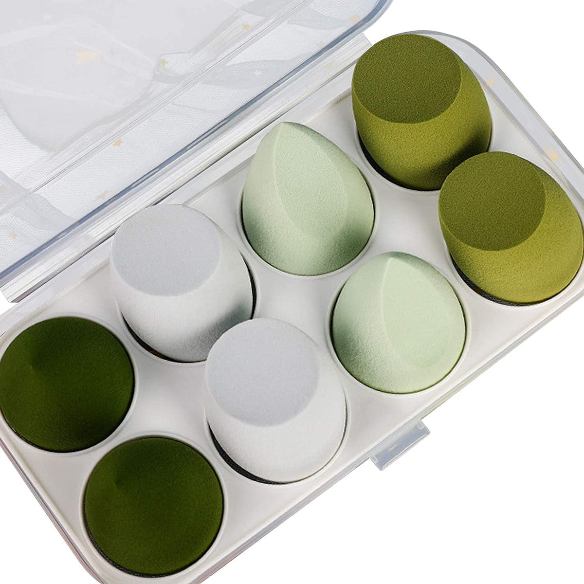 COSLUXE Makeup Sponge Set Beauty Blender with Egg Case, Soft Sponge For Liquid Foundation, Creams, and Powders?Latex Free Wet and Dry Makeup Green Series, 8 Pcs