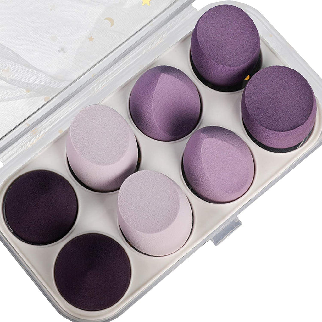 COSLUXE Makeup Sponge Set Beauty Blender with Egg Case, Soft Sponge For Liquid Foundation, Creams, and Powders?Latex Free Wet and Dry Makeup Purple Series, 8 Pcs