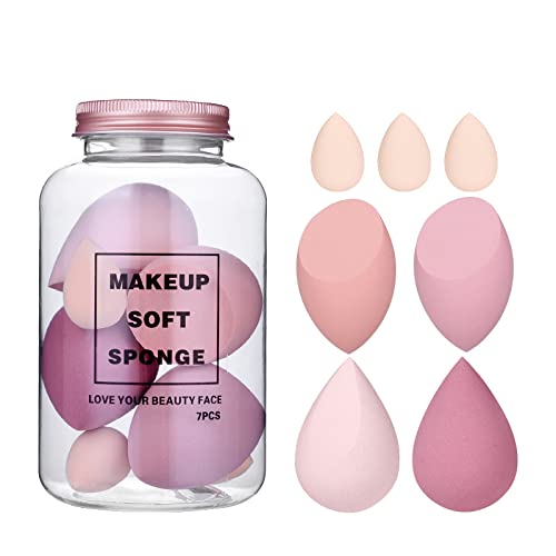 COSLUXE Makeup Sponge Set Beauty Blender with Egg Case, Soft Sponge For Liquid Foundation, Creams, and Powders?Latex Free Wet and Dry Makeup (Pink Series, 4 Big + 3 Mini -7 Pcs set)