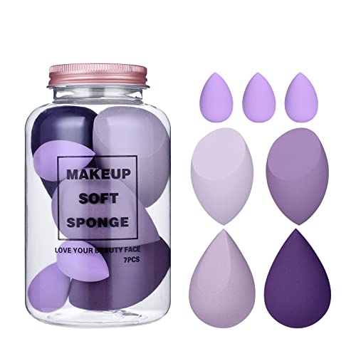 COSLUXE Makeup Sponge Set Beauty Blender with Egg Case, Soft Sponge For Liquid Foundation, Creams, and Powders?Latex Free Wet and Dry Makeup Purple Series, 4 Big + 3 Mini -7 Pcs set