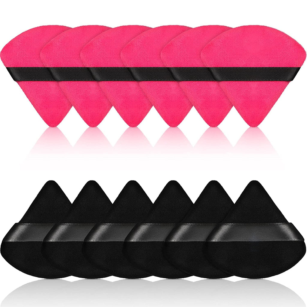 COSLUXE Pure Cotton Powder Puff, Triangle Wedge Shape Designed for Contouring, Under Eyes and Corners Loose Powder Mineral Powder Body Powder Makeup Tool BLACK & PINK, Pack Of 15