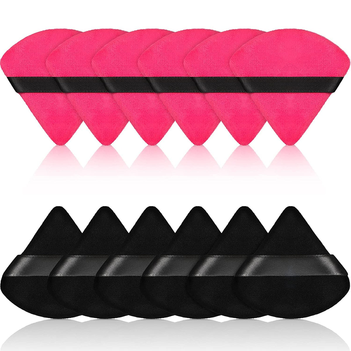 COSLUXE Pure Cotton Powder Puff, Triangle Wedge Shape Designed for Contouring, Under Eyes and Corners Loose Powder Mineral Powder Body Powder Makeup Tool BLACK & PINK, Pack Of 15