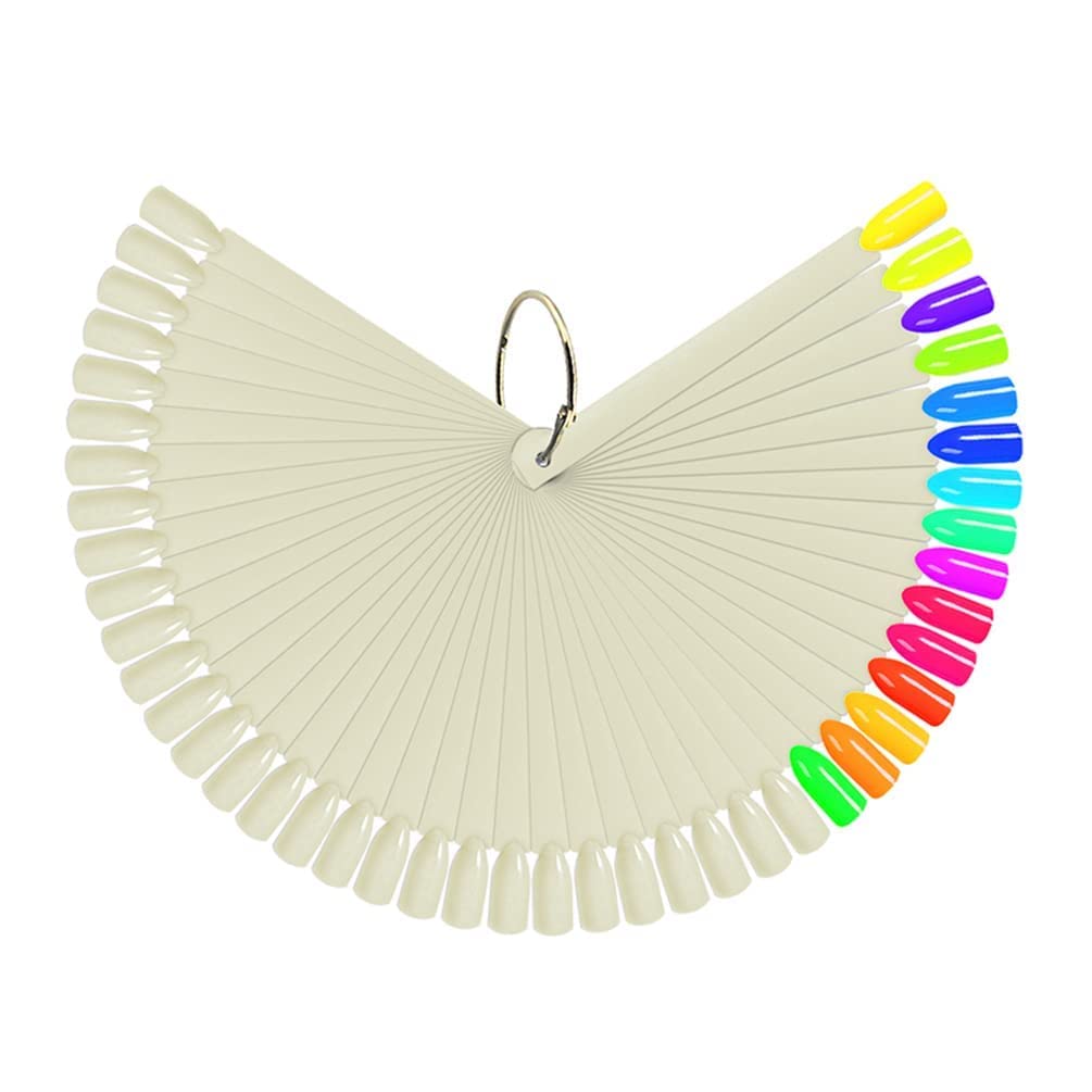 COSLUXE Fan-shaped Nail Art Tips Display Polish Board Display Practice Sticks Tool with Metal Screw Split Ring Holder (Natural, 100 pcs set)