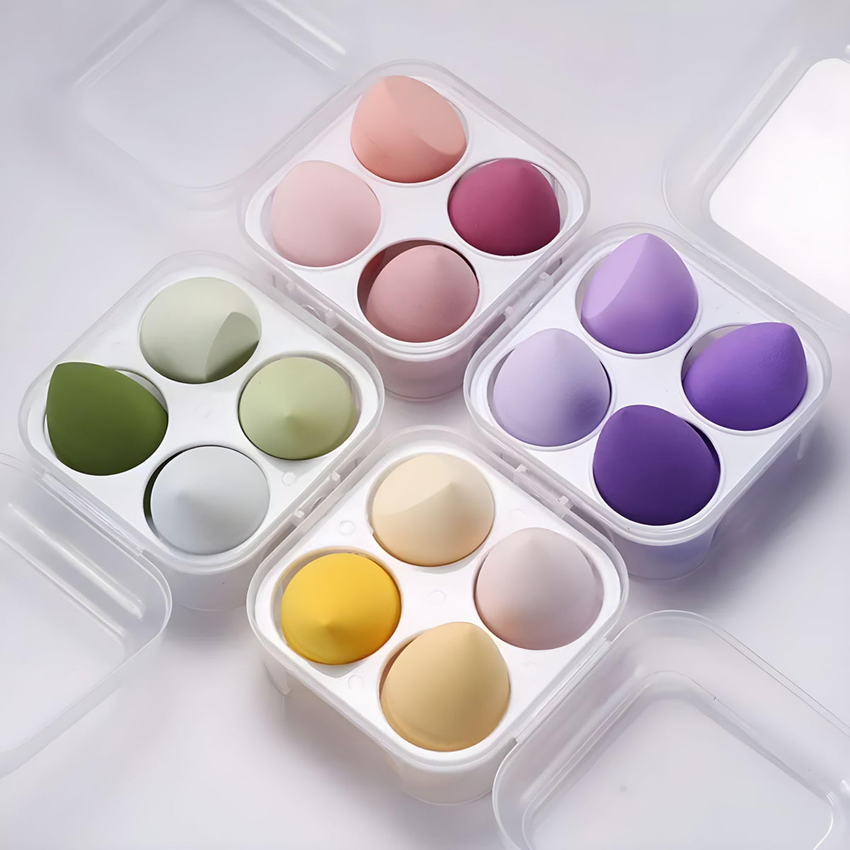 COSLUXE 4 Pcs Makeup Sponge Set Beauty Blender with Egg Case, Soft Sponge For Liquid Foundation, Creams, and Powders Latex Free Wet and Dry Makeup Multicolored