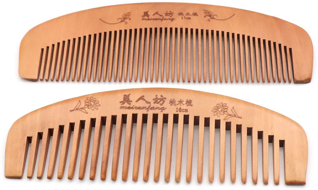 COSLUXE Wooden hair comb for women, Hair Comb, Natural Wooden Anti Static Massage Comb with Fine and Wide Tooth for Men and Women Moon-Comb, 2 Pcs