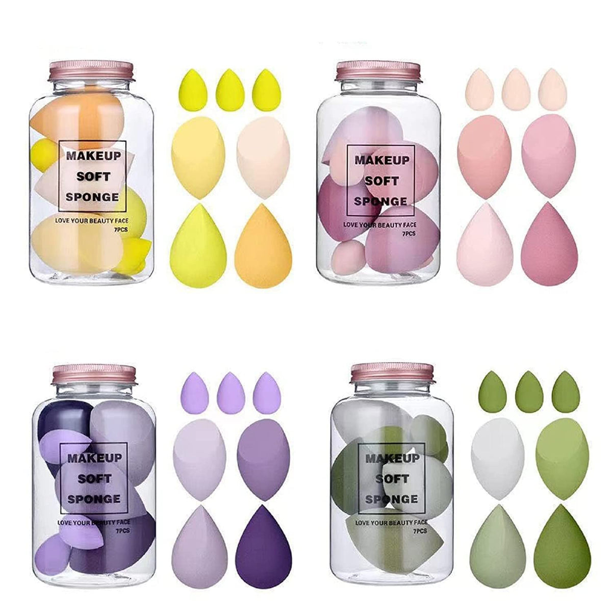 My Colors Makeup Sponge Set Beauty Blender with Egg Case, Soft Sponge For Liquid Foundation, Creams, and Powders?Latex Free Wet and Dry Makeup, 4 Big + 3 Mini -7 Pcs set