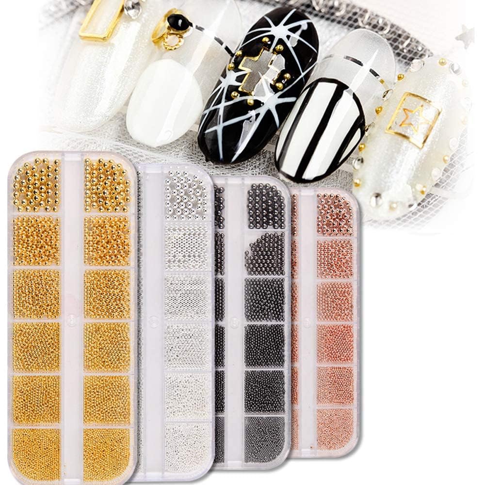 Metal Nail Art Beads, 3D Nail Design Decoration Mini Stainless Steel Balls,Nails Accessories,Rhinestones Mixed, for Nail Art (Black)