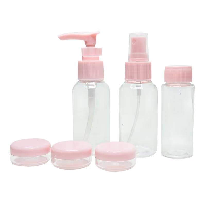 COSLUXE Travel Bottles Kit | Travel Cosmetics Bottles Set | Portable Multipurpose Cosmetics Toiletries Travel's Refillable Bottles | for Storing Shampoo, Gel, Cream Jar | Lotion Dispenser 7 - Pcs Set