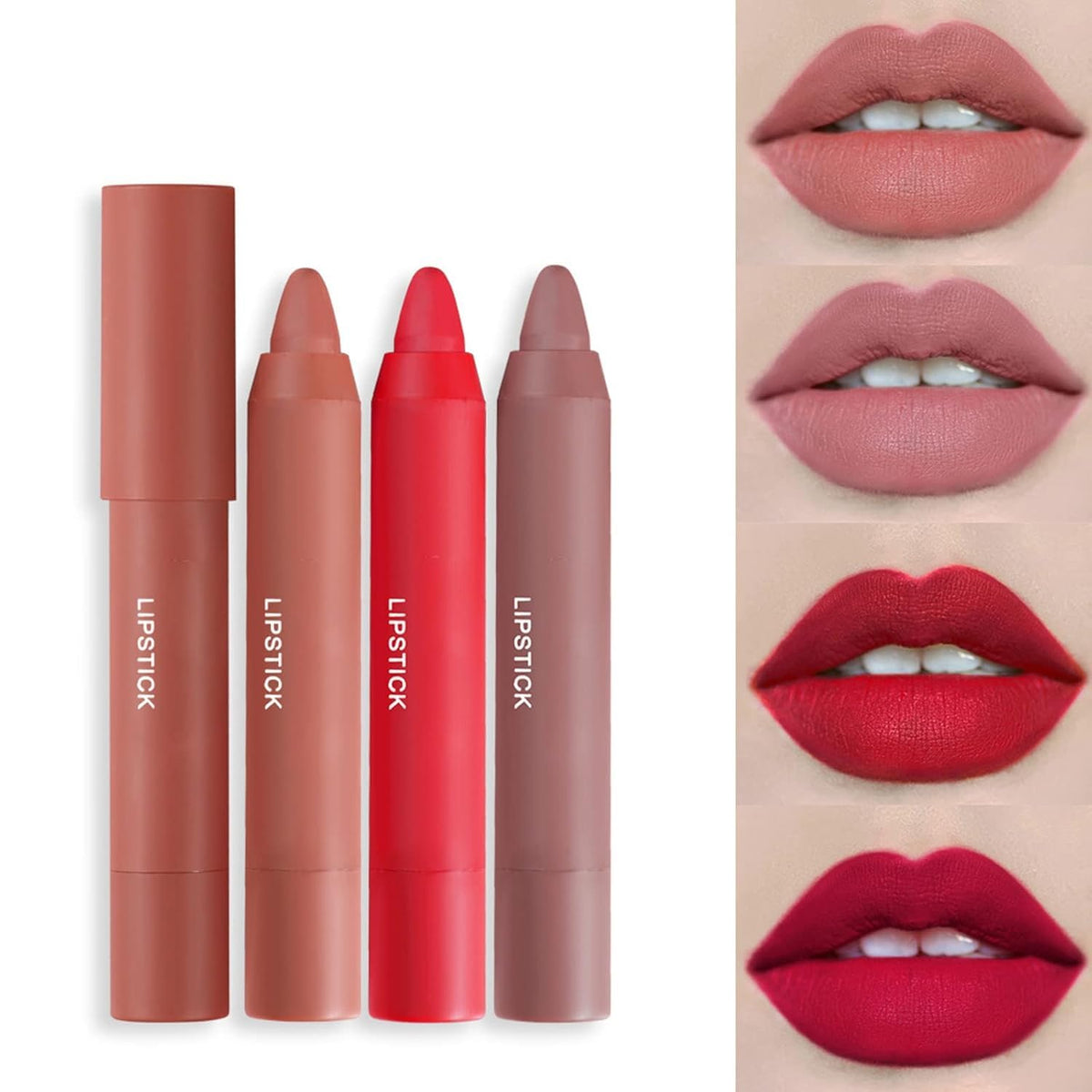 My Colors 3 Colors Smooth Matte Crayon Lipstick Set, Long Lasting Matte Waterproof Not Fade Cream Lipstick Lip Makeup for Women (C - CHERRY)