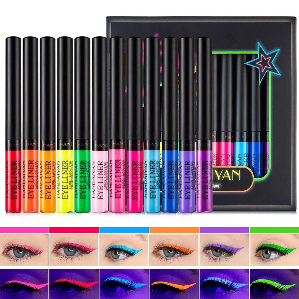 My Colors Colorful Liquid Eyeliner Set, 12 colors Matte Neon Eyeliner Pigmented Waterproof Smudgeproof Long Lasting Eye Liner Eye Makeup Gift Kit for Women C, 12 Pcs