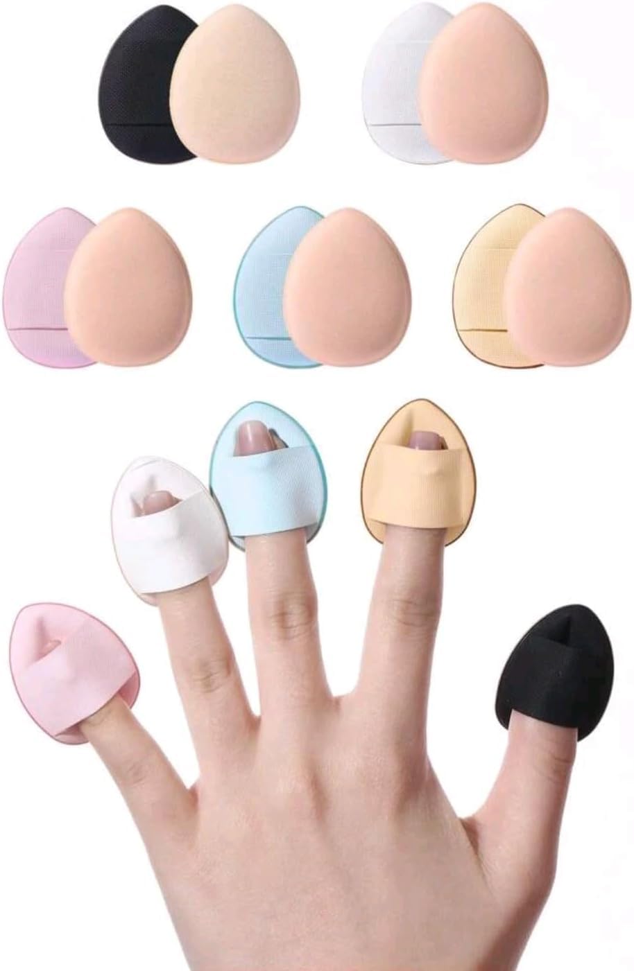 Rubyface Mini Finger Powder Puff 10 pcs Finger Makeup finger beauty blender Sponges, Mini Soft Cosmetic Finger Puff, Perfect for Foundation, BB Cushion, Cream, Concealer