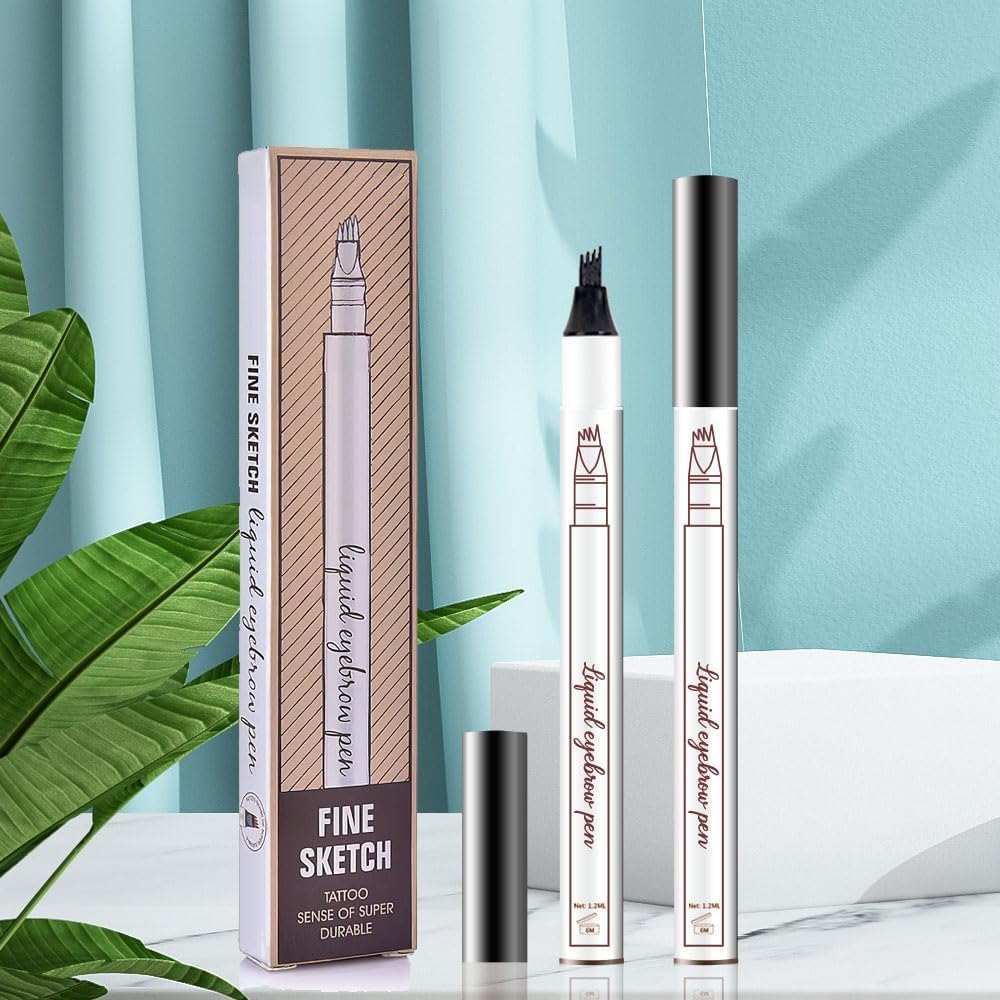 MY COLORS Eyebrow Pen, Liquid Eyebrow Pen, Waterproof Brow Pencil with Eyebrow Tattoo Pen, Smudgeproof Long Lasting Fine Sketch Microblading Pen, (01 - BLACK)
