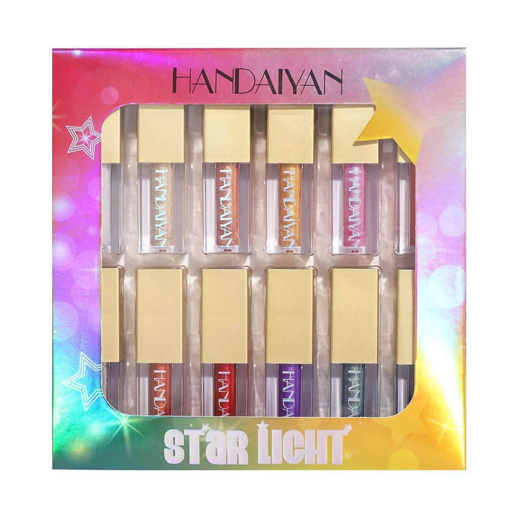 My Colors Liquid Glitter Eyeshadow Set, 12 Colors Metallic Glitter Shimmer Smokey Eye Looks Waterproof Long Lasting EyeShadow Makeup Kits