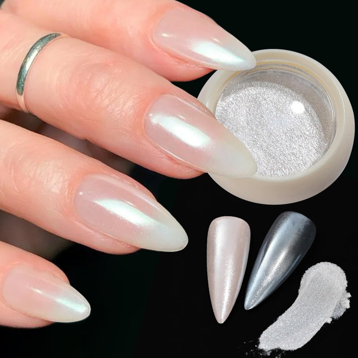 MY COLORS White Rainbow Chrome Nail Powder Set, Reflective Glitter Metallic Mirror Effect for Nails Art Design 3D Holographic Silver Rose Gold Pigment