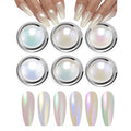 My Colors 6 Colors White Pearl Chrome Nail Powder Set, Metallic Nail Powder Mirror Effect White Chrome Powder Iridescent Nails Powder Manicure Pigment