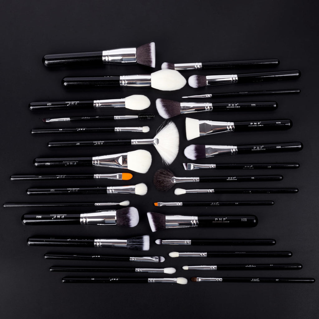 PNF PROFESSIONAL Makeup Brushes 30pcs Makeup Brush Set Premium Goat Synthetic Hair Kabuki Foundation Blending Brush Face Powder Blush Concealers Eye Shadows Make Up Brushes Kit