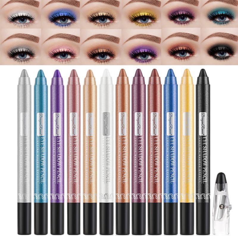 My Colors Eyeshadow Stick Set, 12Pcs Shimmer Cream Eyeshadow Pen High Pigmented Eye Shadow Stick Waterproof Long Lasting Eye Makeup Gift for Women Girls