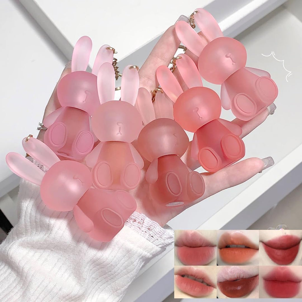 My Colors Strokes 6 Pcs Matte Lipstick | Velvet Matte Liquid Lipstick set | Hydrating | Long-Lasting | Non-Sticky | Keychain Rabbit Design Lip Mud | Trendy Lipsticks for Women Girls