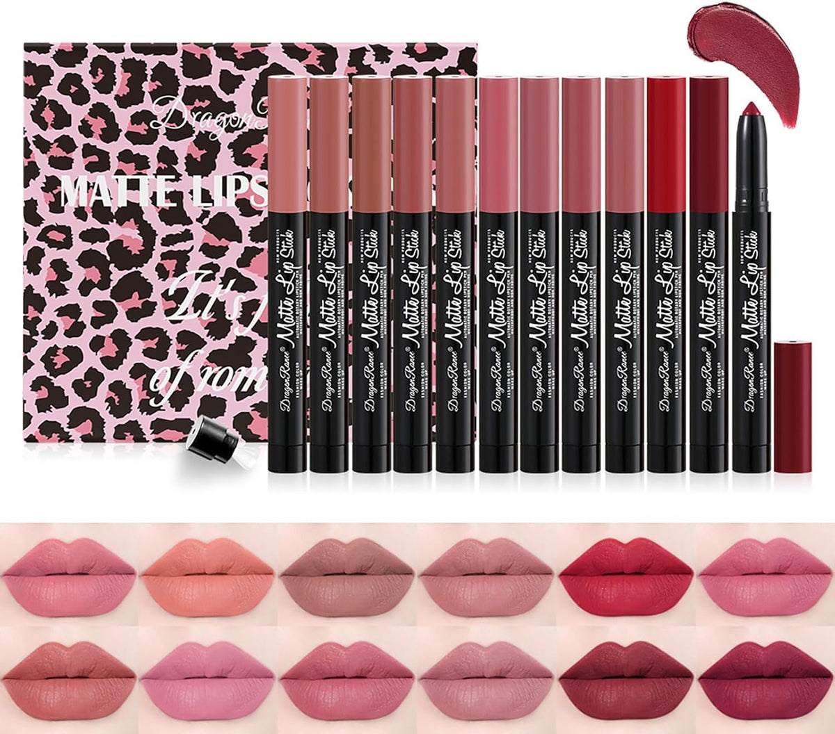 My Colors 12 Colors Crayon Lipstick Set | Long Lasting Crayon Lipstick up to 12 Hours Stay | Matte Finish | Waterproof | Won't Smudge Won't Budge Lip Crayons Matte Lipstick's Gift Set for Women