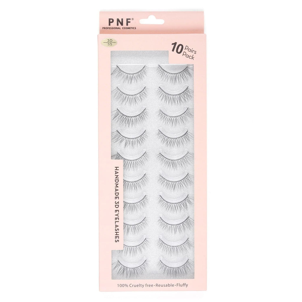 PNF PROFESSIONAL False Eyelashes | Natural & Soft - Reusable | Handmade 3D Eyelashes | Pack 10 Pairs of 1 box (35)
