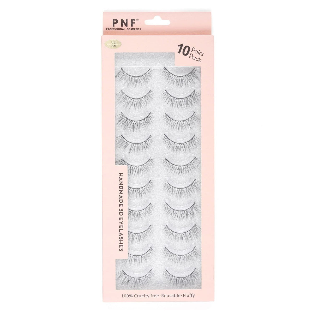 PNF PROFESSIONAL False Eyelashes | Natural & Soft - Reusable | Handmade 3D Eyelashes | Pack 10 Pairs of 1 box (35)