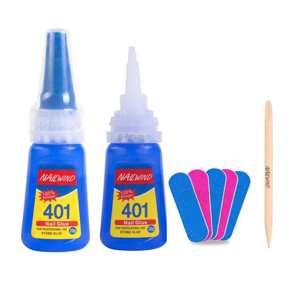 My Colors Nail Glue - Super Glue Stronger For Artificial Or Fake Nails,Nail Art 20g - Bottle 401 Rapid Fix Handmade Adhesive Quick Dry With 5 Mini Filler And 1 Orange Wood Stick For Girl Woman