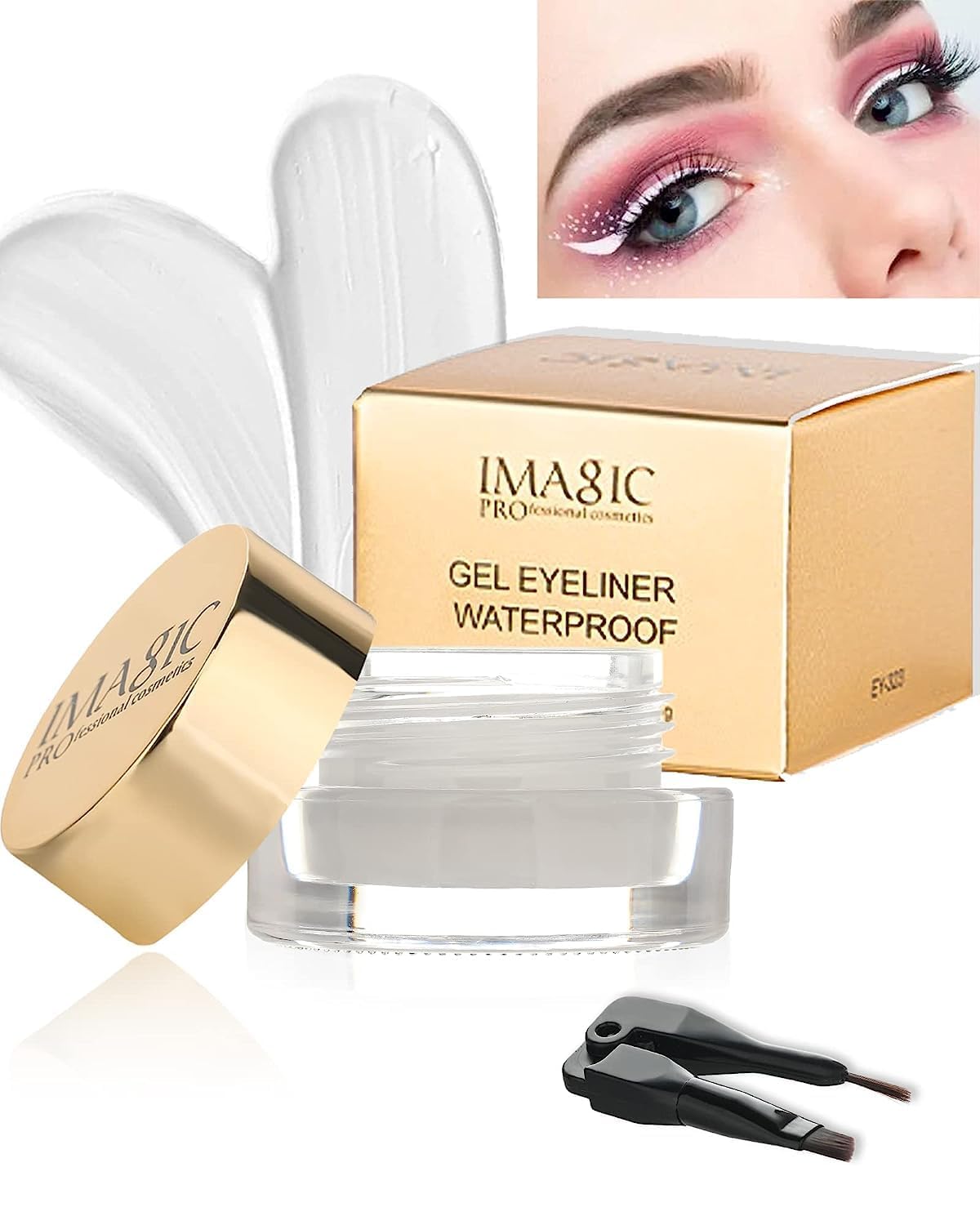 IMAGIC Gel Eyeliner, Waterproof Makeup Gel Eye Liner With Brush (4g) (01- WHITE)