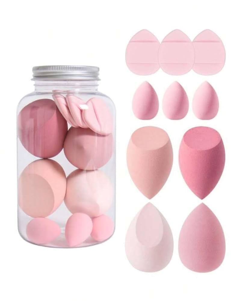 My Colors 10 Pcs Makeup Sponges Set With Storage Case, 4 Blenders, 3 Mini Beauty Blenders, 3 Finger puff For Liquid, Cream & Powder, Multicolored for All types Of Skin for women & girls