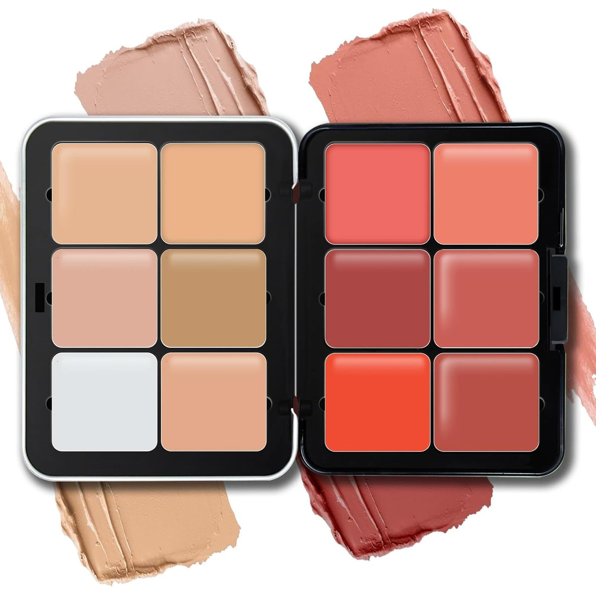 My Colors 12 Colors Cream Blush Palette, Color Correcting Concealer Foundation Palette, Long Wearing Smudge Proof Blendable Matte Finish Blush Powder Highlighter and Cream Contour Palette Makeup