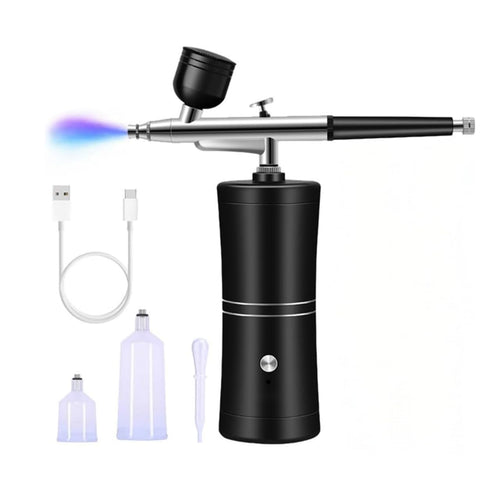 Air brush Set, Professional Facial Makeup Airbrush Gun Kit, USB Rechargeable Air Brush Pen for Makeup Skin SPA Art Nail Painting Tattoo Manicure Cakes DIY, with 3 Capacity Cups