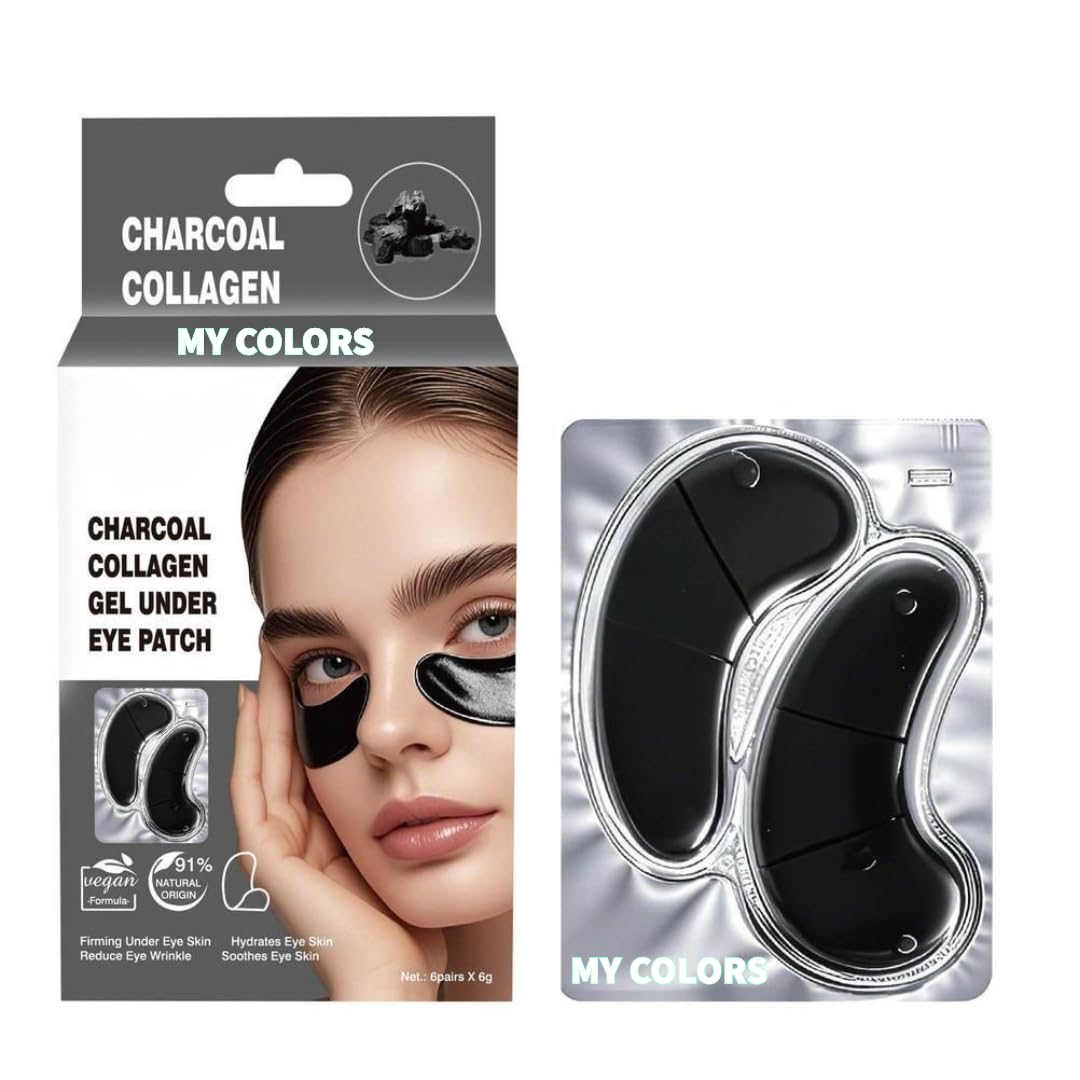 My Colors Charcoal gel Eye Patch Mask, 6 Pairs Under Eye Patches Skin Treatment Mask, Collagen Under Eye Mask for Reducing Dark Circles, Moisturizing, Puffiness and Eye Bags, Anti-Wrinkle, Hydrating